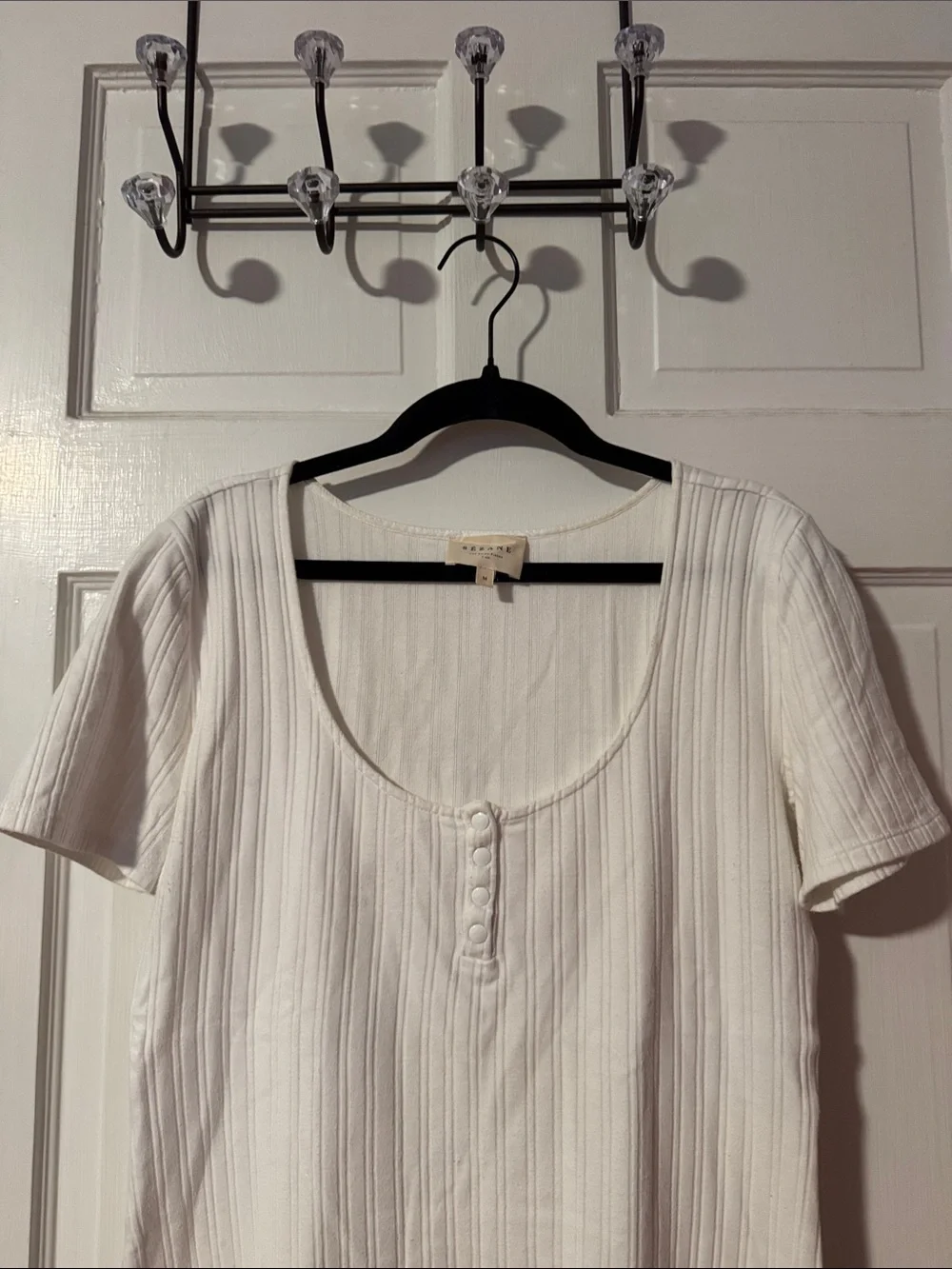 Sezane Mao Ecru White Ribbed T-shirt Size Medium - Picture 4 of 10